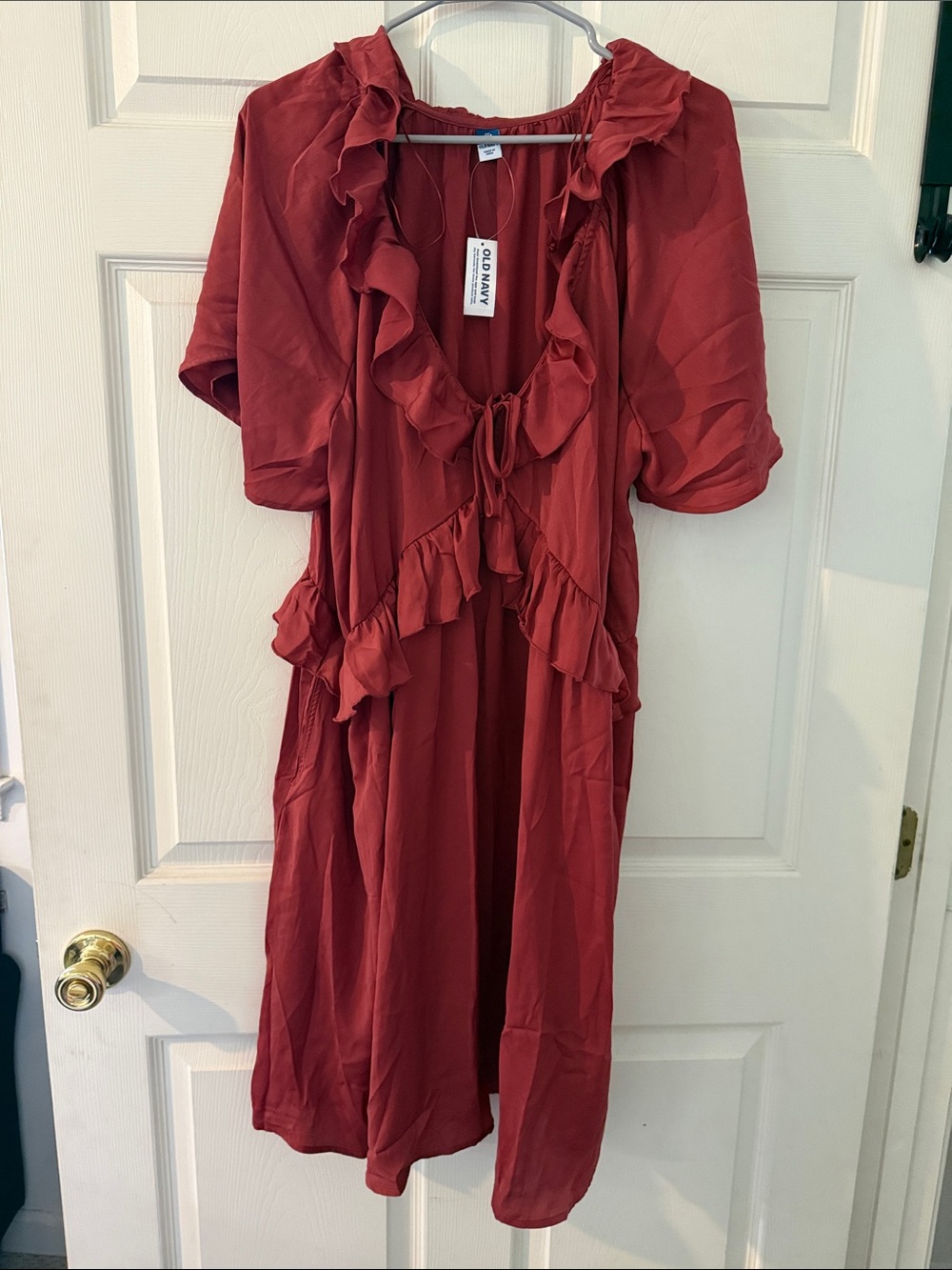 Old Navy Rust Red Ruffle-Trim Midi Dress